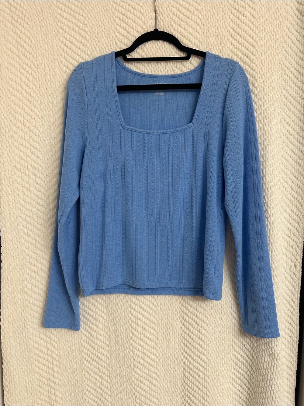 American Eagle Outfitters Sky Blue Ribbed Square Neck Long Sleeve Top